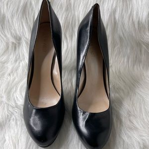 Nine West Womens 10 Med Black Leather Block High Heel Pumps